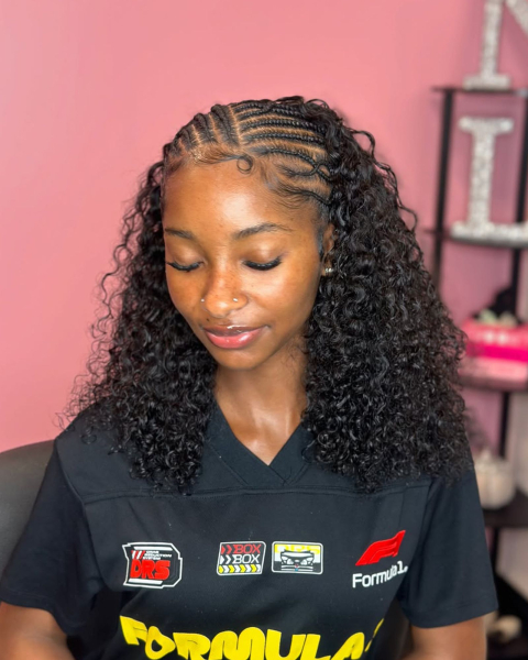 Cornrows with curly half wig
