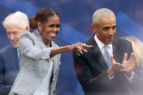 Michelle Obama and Barack Obama during the opening of the Obama Presidential Center