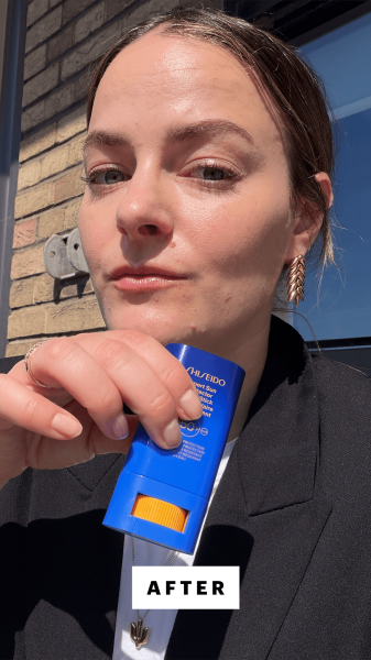 Panych after appyling the Shiseido Ultimate Sun Protector Clear Stick SPF60