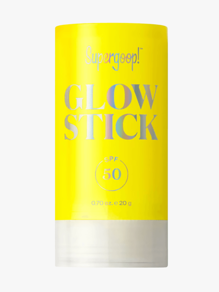 Supergoop Glow Stick SPF 50 in branded twist up applicator on light gray background